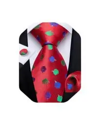 Produktbild: DiBanGu Mens Weihnachten Krawatte Set Lustige festliche Krawatte Gewebte Pocket Square Manschettenknöpfe Set mit Geschenkbox, Rot und Blau und Grün Polka Dot
