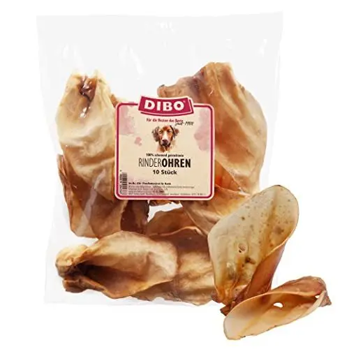 Produktbild: DIBO Rinderohren, 10er-Beutel, der kleine Naturkau-Snack oder Leckerli für Zwischendurch, Hundefutter, Qualitätskauartikel ohne Chemie