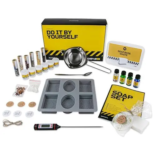 Produktbild: DIBYS DIY-Set zum Seife selber machen für Kinder & Erwachsene | Weiße Glycerinseife ohne SLS als Basis | Komplettes Bastel-Set zum Seifen herstellen mit Duftölen, Farben & Kräutern | Geschenke