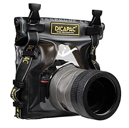 Produktbild: DiCAPac WP-S10 Wasserdichte DSLR-Kameratasche mit Objektiv, Unterwassergehäuse, Wasserschutz bis zu 5 Meter Tiefe, schwarz und dunkelbraun