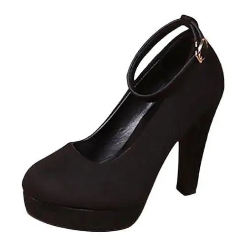 Produktbild: Dicker Absatz Pumps für Damen,Einfarbige High Heels mit verstellbarem Schnallen Mary Janes Pumps Sandalen Pumps Schuhe Abend Party Braut Sommerschuhe Schwarz,41