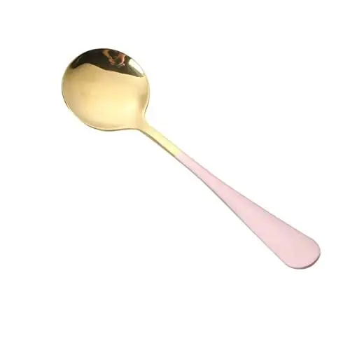 Produktbild: Dicker Edelstahllöffel, Bequemer Griff, Polierte Oberfläche, Stabiler Suppen-/Suppenlöffel mit Breiter Anwendung für Joghurt, Pudding, Eis, Müsli (Roségoldener Löffel)