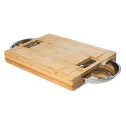 Produktbild: DiConcetto Schneidbrett mit Auffangschalen | Tranchierbrett | Bambus | rechteckig | XXL Antibakteriell Geneigter Saftrille Anti-Rutsch-Füße Beste Qualität 42,5 x 32,5 x 6 cm