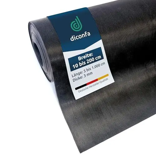 Produktbild: diconfa Feinriefenmatte Gummimatte 3mm stark - BREITE 0,1m bis 2m - LÄNGE 0,05m bis 10m - Auswahl 0,5m x 0,15m (500mm x 150mm) - Feinriefe Gummi Antirutsch Rillenmatte Meterware rutschfest
