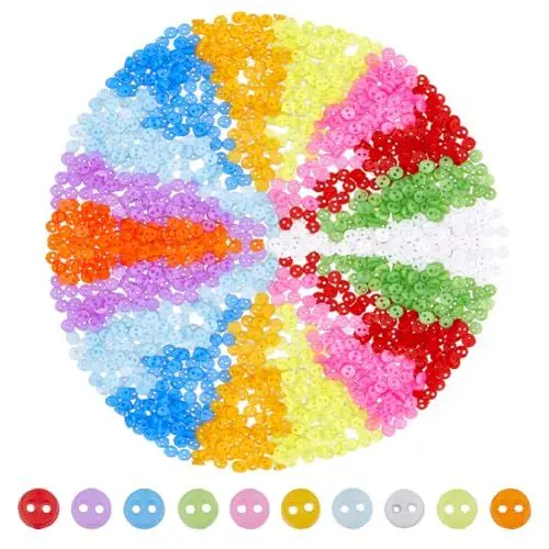 Produktbild: DICOSMETIC 1000 Stück 10 Farben Mini Runde Knöpfe Winzige Plastikknöpfe 4mm Puppenkleidung Knöpfe Bunte 2 Loch Knöpfe Plastik Nähen Knöpfe Für DIY Handgemachte Handwerkskunst Nähen