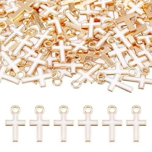 Produktbild: DICOSMETIC 100 Stück Kreuzanhänger Großhandel Legierung Emaille Kreuzanhänger Weiße Religiöse Kreuze Anhänger Goldene Christliche Schmuckanhänger Gebetsanhänger Für Armbänder Halskettenherstellung