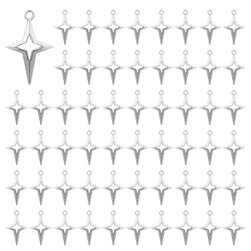 Produktbild: DICOSMETIC 110 Stück Sternanhänger Mini Sternanhänger Antiksilber Vierpunkt Sternanhänger Tibetischer Stil Hohle Legierungsanhänger Für Die Schmuckherstellung Bohrung: 1.8mm