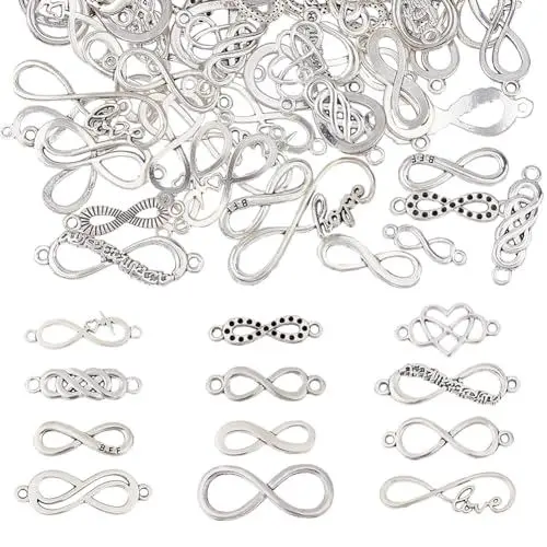 Produktbild: DICOSMETIC 120 Stück Schmuckverbinder 2 Stile Legierung Unendlichkeit Symbol Charms Tibetischer Stil Liebe Charms Antik Silber Legierung Anhänger DIY Basteln Verbinder für Die Schmuckherstellung