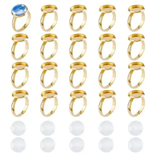 Produktbild: DICOSMETIC 20 Stück Leer Ringe Verstellbare Ringbasis 12mm Runde Basis Ringe Leer Ringbasis Tablett Cabochon Basis Fassung Für Ringrohlinge Edelstahl Pad Ringbasis Für DIY Ringe Herstellung