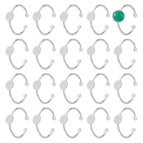 Produktbild: DICOSMETIC 20 Stück Verstellbarer Blankring Platin Pad Ringbasis Halbrunde Cabochon Ring Messing Lünette Tabletts Ringe Offener Manschette Ring Finger Ring Einstellungen Für DIY Ringherstellung
