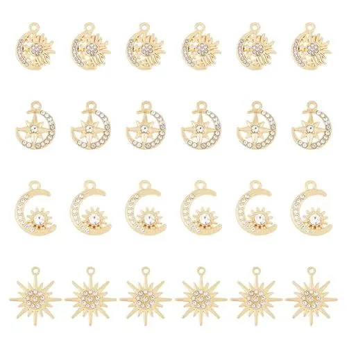 Produktbild: DICOSMETIC 24 Stück 4 Stile Legierung Sonne Mond Stern Anhänger Strass Kristall Sonnenanhänger Goldene Himmelsanhänger Für Die Schmuckherstellung Armbänder Halskette, Bohrung: 1.4-1.8mm