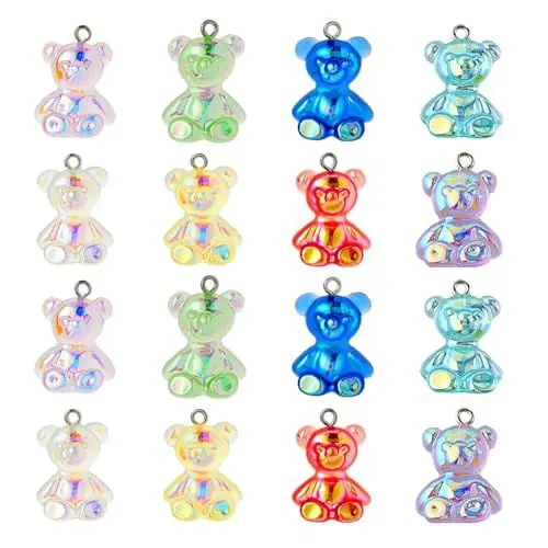 Produktbild: DICOSMETIC 32 Stück 8 Farben 3D Harz Gummibärchen Anhänger Bunte Süßigkeiten Bär Anhänger Durchsichtige Harz Charme Schmuckherstellung Zubehör Für Armband Halskette Ohrring