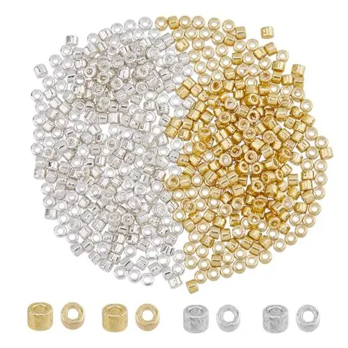 Produktbild: DICOSMETIC 4000 Stück 2 Farben Zylinder Glas Rocailles 2mm Runde Loch Rocailles Kleine Lose Spacer Bastelperlen Metallische Glasperlen Für Schmuckherstellung