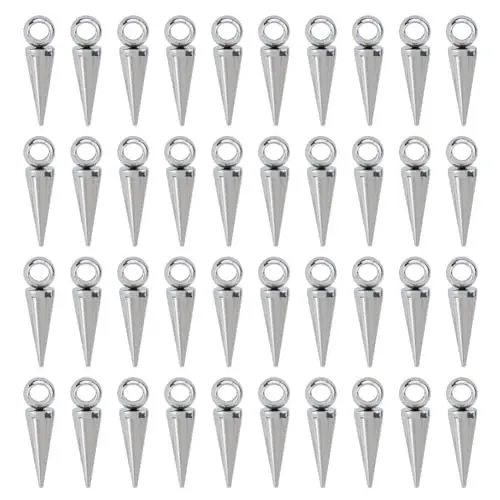 Produktbild: DICOSMETIC 40 Stück Kegelanhänger Aus Edelstahl Spike Anhänger Im Punk Stil Charme Hiphop Charme Kegel Perlencharme Metalllange Spike Charme Für Ohrringe Halsketten Armbänder Schmuckherstellung