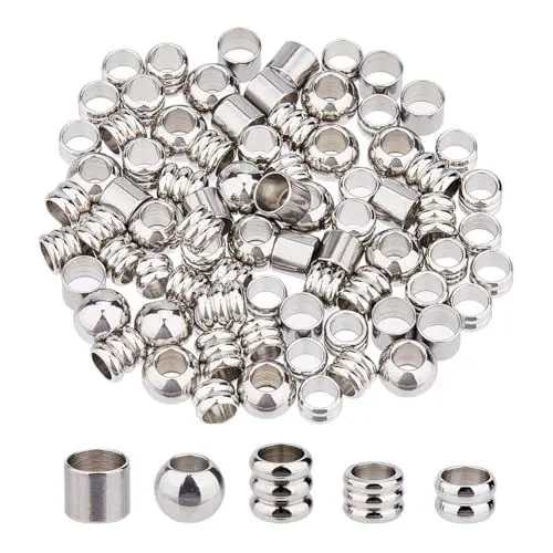Produktbild: DICOSMETIC 80 Stück 5 Stile Antik Silber Europäische Perlen Mit Großem Loch Säulenperlen Aus Edelstahl Metall perlen Für Zöpfe Metallröhrenrunde Perlen Für Schmuckherstellung
