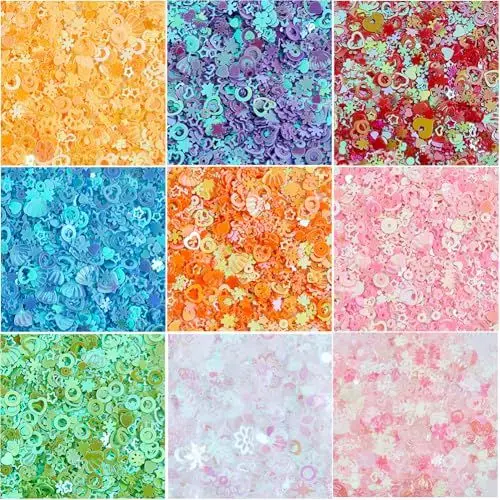 Produktbild: DICOSMETIC 90G 9 Farben Kunststoff Nail Art Glitter Festival Körperglitzer Glitzer Pailletten Gesicht Herz Stern Glitzer Konfetti for Nail Art Supplies, Gel Polish, Schleim Mikroperlen Zubehör