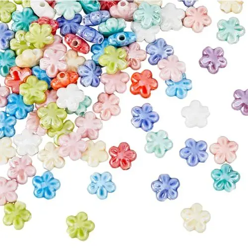 Produktbild: DICOSMETIC 90 Stück Porzellanblumenperlen Keramikblütenperlen Stränge Bunte Mini Blumenlose Perlen Handgefertigte Abstandshalterperlen Für DIY Schmuckherstellung