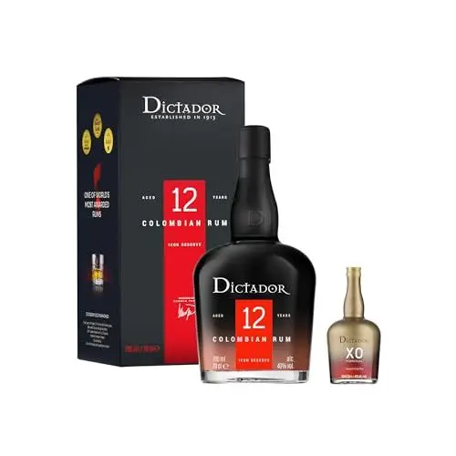 Produktbild: DICTADOR D12YO 700 ml Spirituosen aus Kolumbien 40% Vol + Mini Aurum 50 ml Geschenkidee Aromatischer Carribean Rum | 2 in 1 Pack