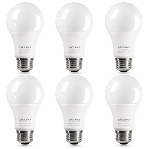Produktbild: DiCUNO 9W E27 LED Lampe ersetzt 60W, 2700K Warmweiß, 806lm, A60 Matt Edisonbirne, CRI 90, 220° Abstrahlwinkel, flimmerfrei, nicht dimmbar, 230V Energiesparlampe, 6er Pack