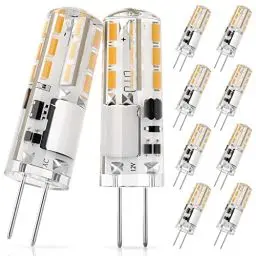 Produktbild: DiCUNO G4 LED Lampen, 1.2W Birnen, Warmweiß 3000K, Ersatz für 10W Halogenlampen, 120 LM LED Leuchmittel, LED Mini Glühlampe nicht dimmbar, kein Flackern, 12V, 10er Set