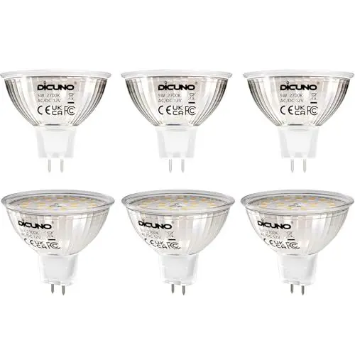 Produktbild: DiCUNO GU5.3 LED Lampen 5W, 12V MR16 Reflektor, Ersetzt 50W Halogen Spots, 2700K Warmweiß, 440lm, 120°Abstrahlwinkel, LED Leuchtmittel, AC/DC, Flimmerfrei, Nicht dimmbar, 6er Pack