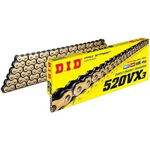 Produktbild: DID 520VX3 Kette (Gold & Schwarz) – Länge: 112 Glieder mit Nietenverbindung (ZJ)