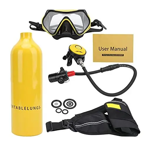 Produktbild: DIDEEP 1L Mini-Tauchflasche, Tauchset mit Entlüftungsventil, Tauchgurt, Taucherbrille, Unterstützt ca. 15–20 Minuten Unterwasseratmung, Tragbare Lungenflasche, Wiederverwendbar