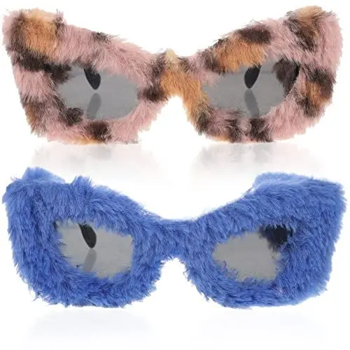 Produktbild: Didiseaon Brillen-Requisiten Plüsch Fuzzy Cat Eye Sonnenbrille Punk Soft Shades Damen Handmade Party Maskerade Eyewear 2St Sonnenbrille Für Kinder