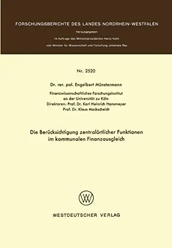 Produktbild: Die Berücksichtigung zentralörtlicher Funktionen im kommunalen Finanzausgleich (Fachgruppe Textilforschung, Band 2520)