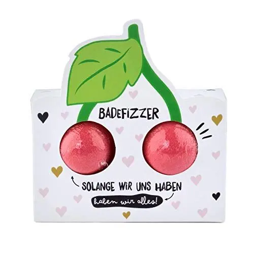 Produktbild: Die Geschenkewelt Happy Life 46285 Badefizzer mit Kirschen-Motiv, Badezusatz mit Kirschduft Geschenkartikel, Mehrfarbig, 2 je 15 g