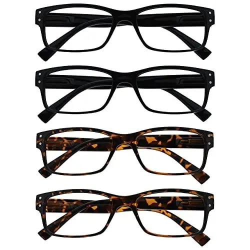 Produktbild: Die Lesebrille Unternehmen 4er-Pack Herren Schwarz Braune Schildpatt Groß Designer Stil Leser Federscharniere RRRR11-1122 +2,00
