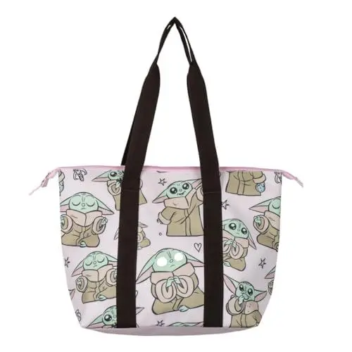 Produktbild: Die Mandalorian Strandtasche - Rosa und Schwarz - 47x33x15cm - Hergestellt aus Polyester - Stofftasche mit Reißverschluss - Geräumiges Hauptfach - Originalprodukt in Spanien entworfen