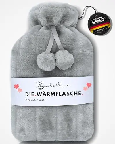 Produktbild: Die Wärmflasche im Premium Flausch Bezug in Royal Grau 1,8 Liter Geschenkidee zu Weihnachten zur Wärme-Therapie oder gegen Schmerzen und Verspannungen von Simple Home