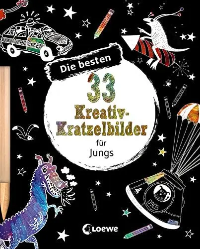 Produktbild: Die besten 33 Kreativ-Kratzelbilder für Jungs: Kritz-Kratz-Beschäftigung für Kinder ab 5 Jahre