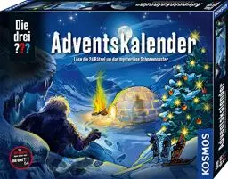 Produktbild: Die drei ??? Adventskalender 2023 von KOSMOS 632533, Löse die 24 spannenden Rätsel um das mysteriöse Schneemonster, Spielzeug- und Rätsel-Adventskalender für Kinder