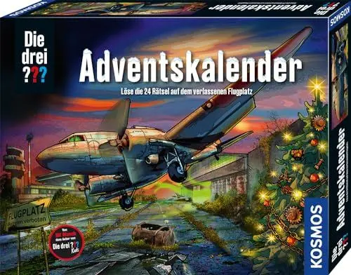 Produktbild: Die drei ??? Adventskalender 2024 von KOSMOS 632571, Löse die 24 Rätsel auf dem verlassenen Flugplatz, Spielzeug- und Rätsel-Adventskalender für Kinder ab 8 Jahre