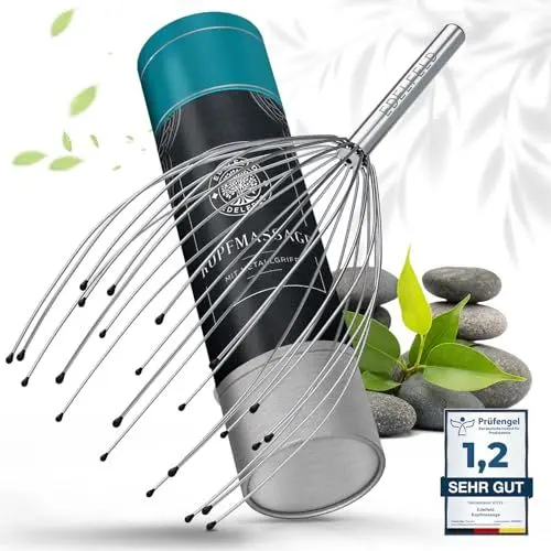 Produktbild: Die entspannende Kopfmassage Spinne mit 28 Fingern von Edelfeld (VERBESSERTE VERSION 2025) -Kopfmassagegerät mit Auslegern auf 2 Ebenen - Kopfkrauler mit Wohlfühl-Noppen - Massagespinne als Geschenk