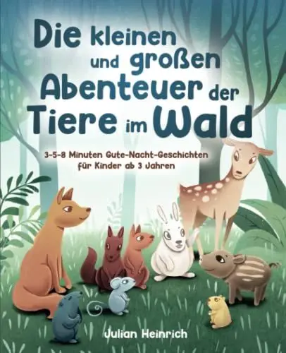 Produktbild: Die kleinen und großen Abenteuer der Tiere im Wald: 3-5-8 Minuten Gute-Nacht-Geschichten für Kinder ab 3 Jahren (Die Abenteuer der Tiere im Wald, Band 1)