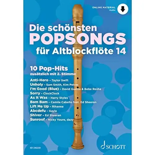 Produktbild: Die schönsten Popsongs für Alt-Blockflöte: 10 Pop-Hits. Band 14. 1-2 Alt-Blockflöten. (Die schönsten Popsongs für Alt-Blockflöte, Band 14)