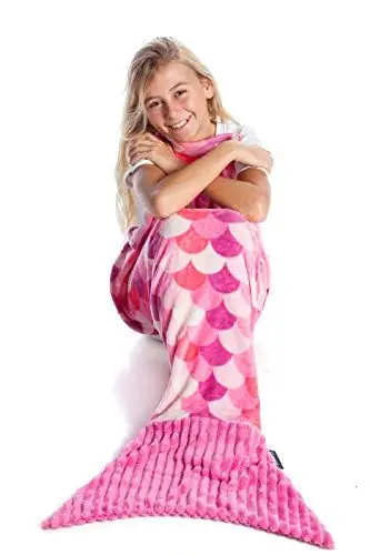 Produktbild: Die weiche meerjungfrau decke, Mikrofaser-Plaid für Kinder, plaid für sofa Meerjungfrau oder meerjungfrauen decke, Deckensack, Schlafsack, Reisedecke 135 cm lang, mit Flosse, PINK
