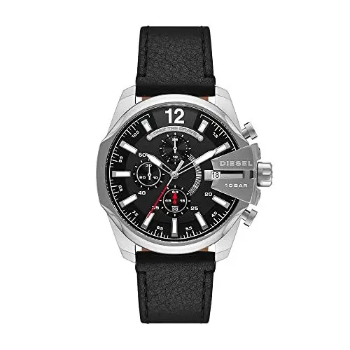 Produktbild: Diesel Herrenuhr Baby Chief, Chronographenwerk, 43mm Silbernes Edelstahlgehäuse mit Lederarmband, DZ4592