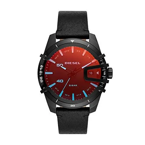 Produktbild: Diesel Herrenuhr Caged, DreizeigerDatumswerk, 46 mm schwarzes Edelstahlgehäuse mit Lederarmband, DZ1948