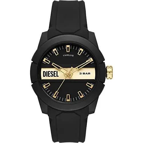 Produktbild: Diesel Herrenuhr Double Up, Dreizeigeruhrwerk, 43mm Schwarzes Nylongehäuse mit Silikonarmband, DZ1997