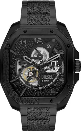 Produktbild: Diesel Herrenuhr Flayed, Dreizeigeruhrwerk, 47mm Schwarzes Edelstahlgehäuse mit Edelstahlarmband, DZ7472