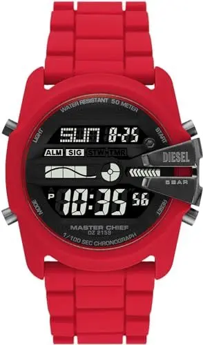 Produktbild: Diesel Herrenuhr Master Chief, LCD Uhrwerk, 44MM Rotes Silikongehäuse mit Silikonarmband, DZ2159
