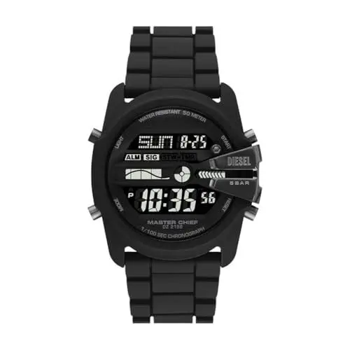 Produktbild: Diesel Herrenuhr Master Chief, LCD Uhrwerk, 44MM Schwarzes Silikongehäuse mit einem Silikonarmband, DZ2158