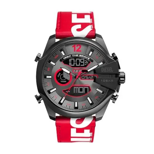 Produktbild: Diesel Herrenuhr Mega Chief LCD Uhrwerk 51 mm Gehäusegröße mit einem Lederarmband DZ4647