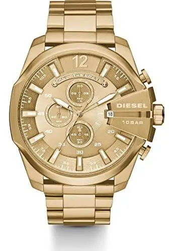 Produktbild: Diesel Herrenuhr Mega Chief, QuarzChronographenwerk, 51 mm goldenes Edelstahlgehäuse mit Edelstahlarmband, DZ4360