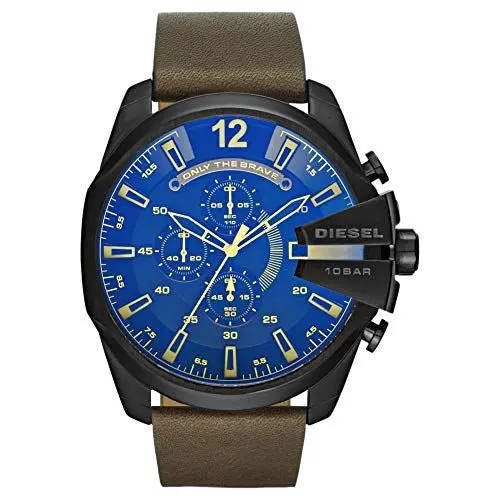 Produktbild: Diesel Herrenuhr Mega Chief, QuarzChronographenwerk, 51 mm, schwarzes Edelstahlgehäuse mit Lederarmband, DZ4401, Blau