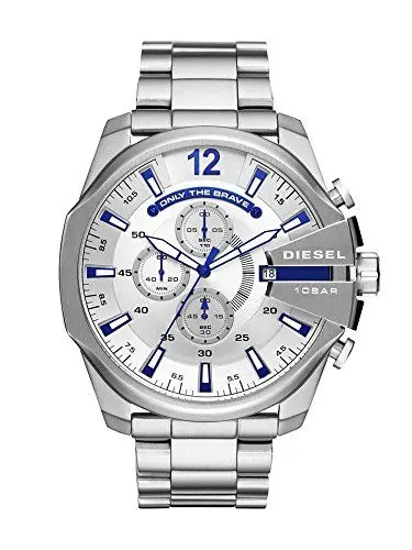 Produktbild: Diesel Herrenuhr Mega Chief, Quarzwerk, 59mm Silbernes Edelstahlgehäuse mit Edelstahlarmband, DZ4477